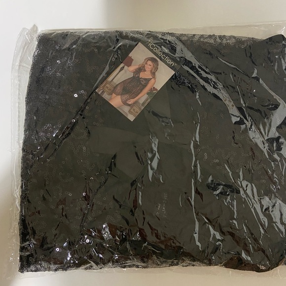 NWT Black Sequin Jacquard Babydoll and G-String - Size 3X/4X - Picture 3 of 3